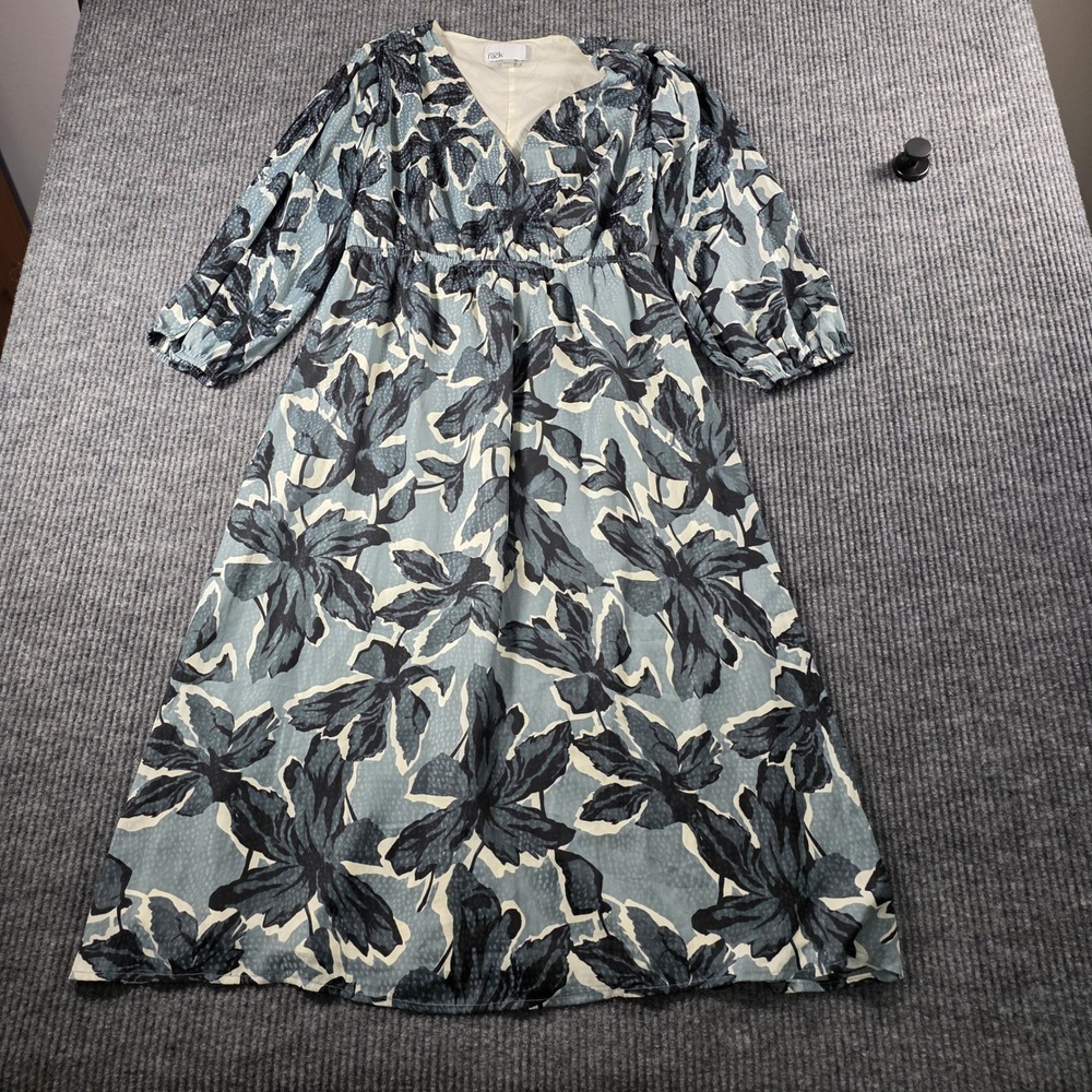 Nordstrom Rack Blue Floral V-Neck Midi‎ Dress Small Botanical Print